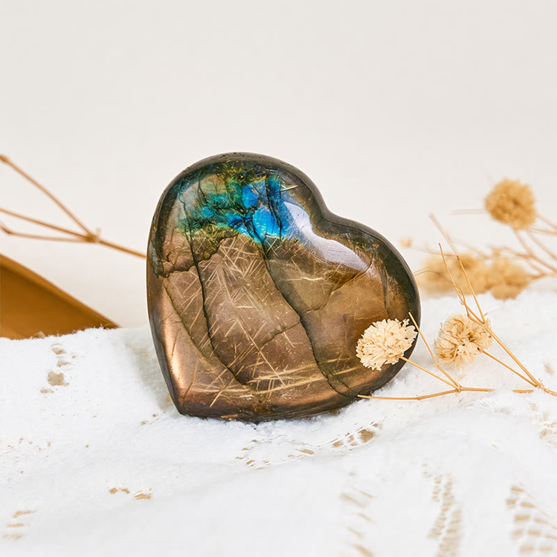 Buddha Stones Natural Heart Stone Labradorite Healing Cure Figurine Decoration - Heart - 4-5cm - image 0