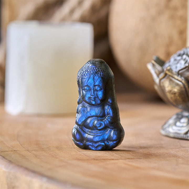 Buddha Stones Buddha Symbol Natural Labradorite Figurine Cure Statue Home Decoration - Buddha 4.5*2.3*1cm - image 0