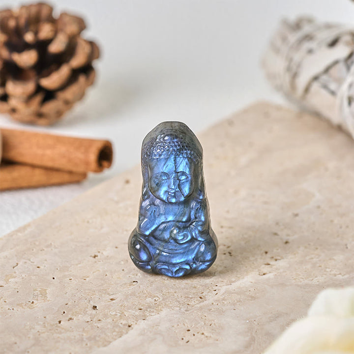 Buddha Stones Buddha Symbol Natural Labradorite Figurine Cure Statue Home Decoration - image 1