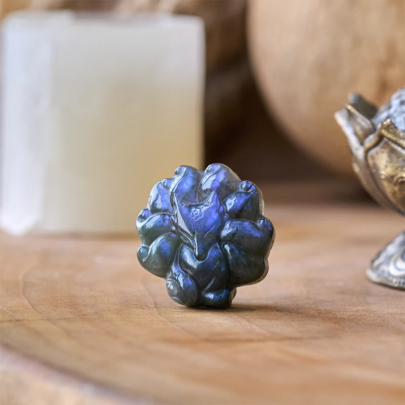 Buddha Stones Carved Nine Tailed Fox Labradorite Figurine Wisdom Healing Statue Decoration - image 1