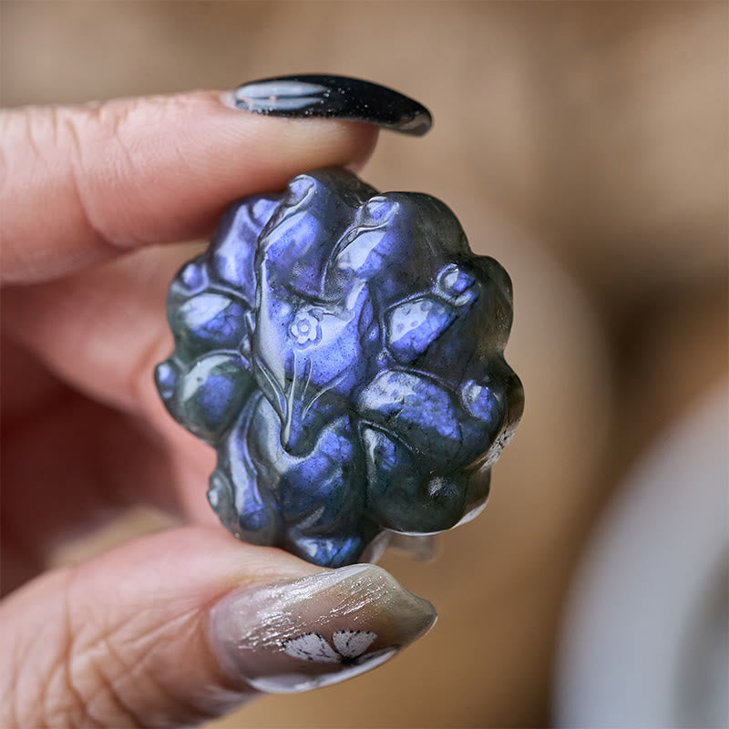 Buddha Stones Carved Nine Tailed Fox Labradorite Figurine Wisdom Healing Statue Decoration - Nine Tailed Fox 4.5*1.3cm-Color May Vary - image 0