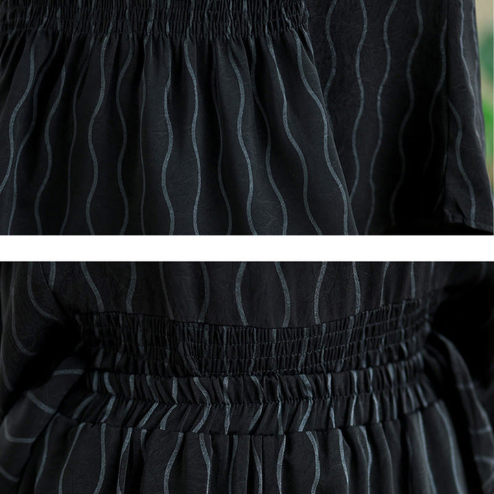 Buddha Stones 2pcs Striped Pattern Short Sleeve Shirt Polyester 7 Length Harem Pants Set With Pocket - image 19