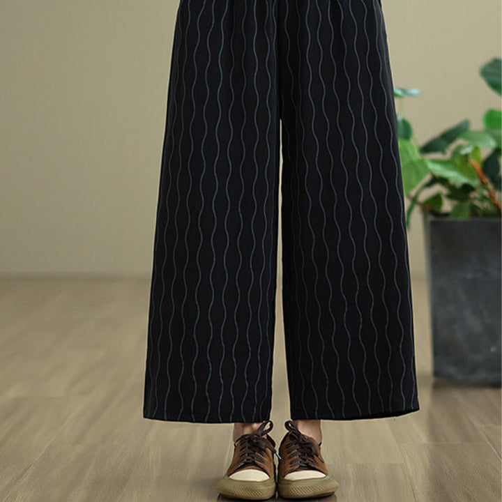 Buddha Stones 2pcs Striped Pattern Short Sleeve Shirt Polyester 7 Length Harem Pants Set With Pocket - image 20