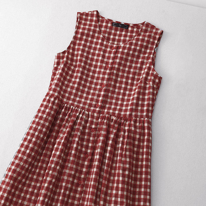 Buddha Stones Plaid Sleeveless Summer Midi Dress With Pockets - image 2