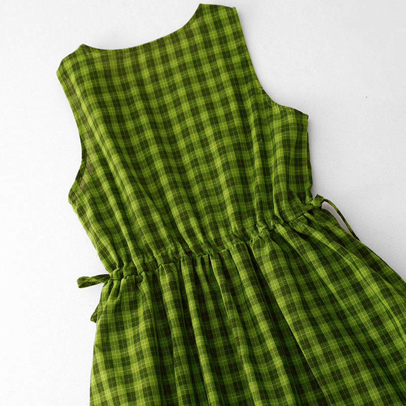 Buddha Stones Sleeveless Plaid Summer Midi Dress With Pockets - image 4