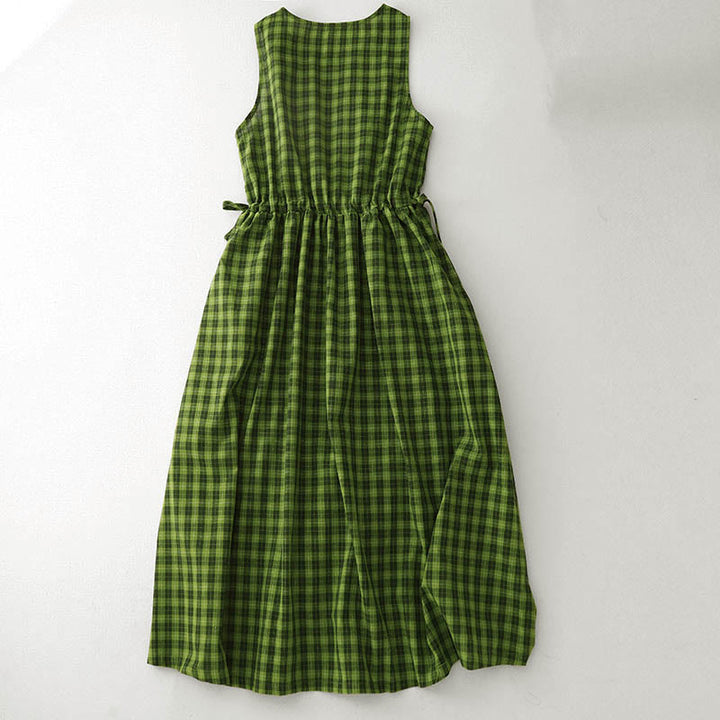Buddha Stones Sleeveless Plaid Summer Midi Dress With Pockets - image 1