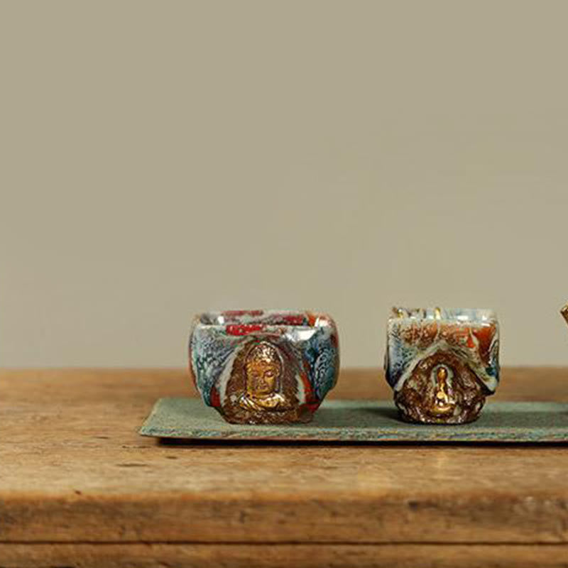 Buddha Stones Hand-painted Dunhuang Meditating Buddha Shino Ceramic Teacup Kung Fu Tea Cup - image 15
