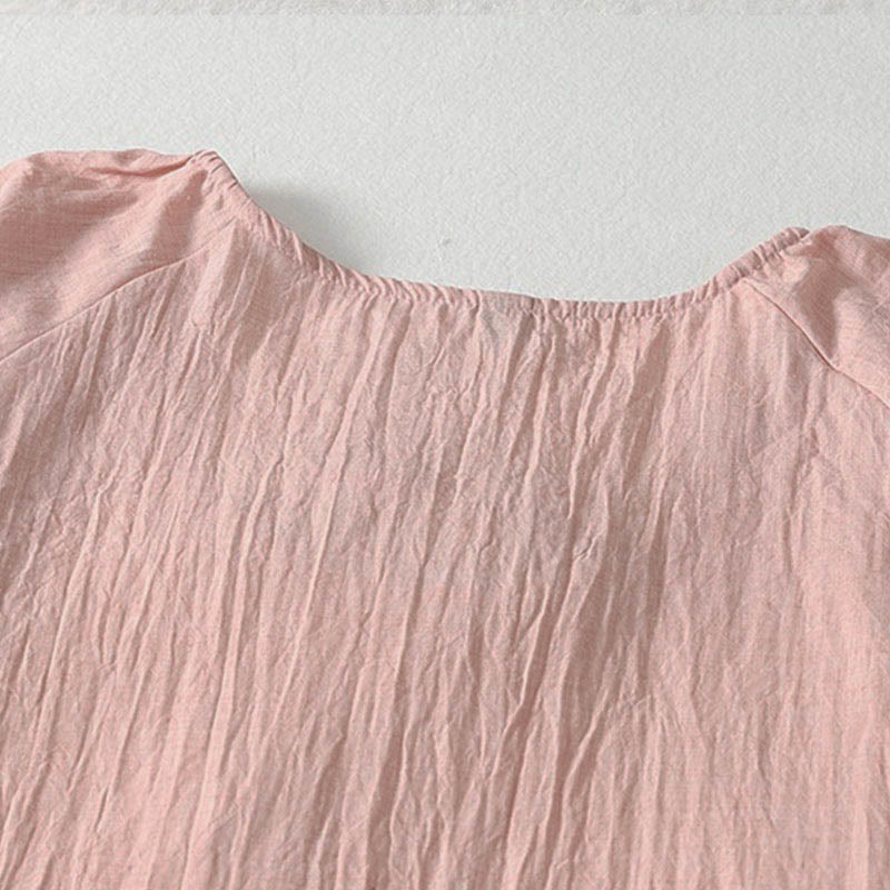 Buddha Stones Spring Solid Color Lace-up Crew Neck Design Three Quarter Sleeve Women's Midi Dress - image 5