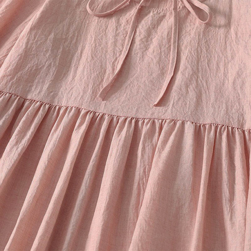 Buddha Stones Spring Solid Color Lace-up Crew Neck Design Three Quarter Sleeve Women's Midi Dress - image 6