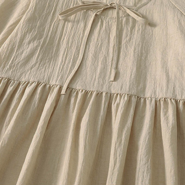 Buddha Stones Spring Solid Color Lace-up Crew Neck Design Three Quarter Sleeve Women's Midi Dress - image 23