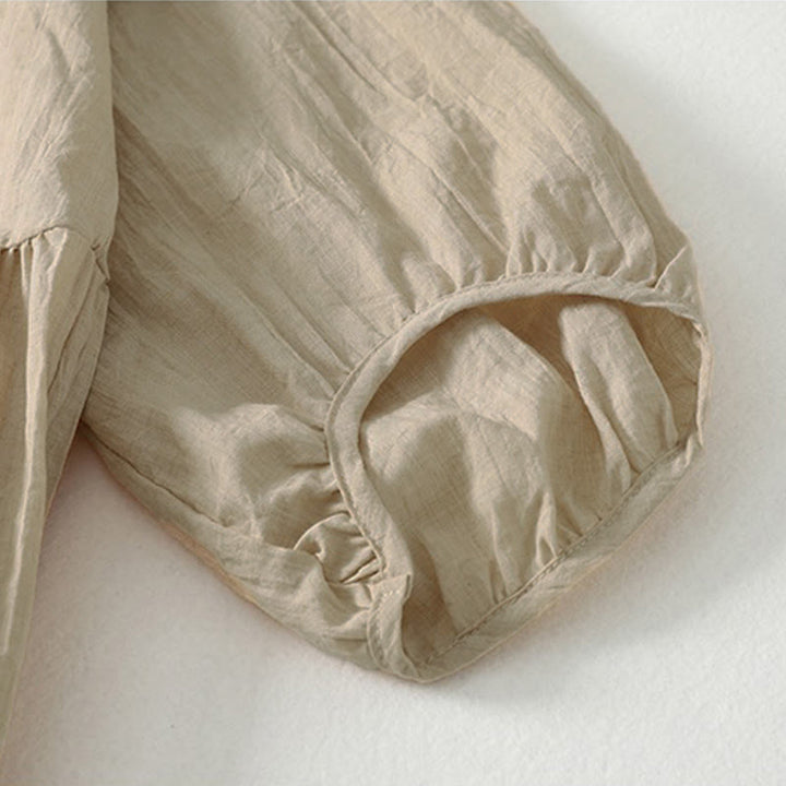 Buddha Stones Spring Solid Color Lace-up Crew Neck Design Three Quarter Sleeve Women's Midi Dress - image 24