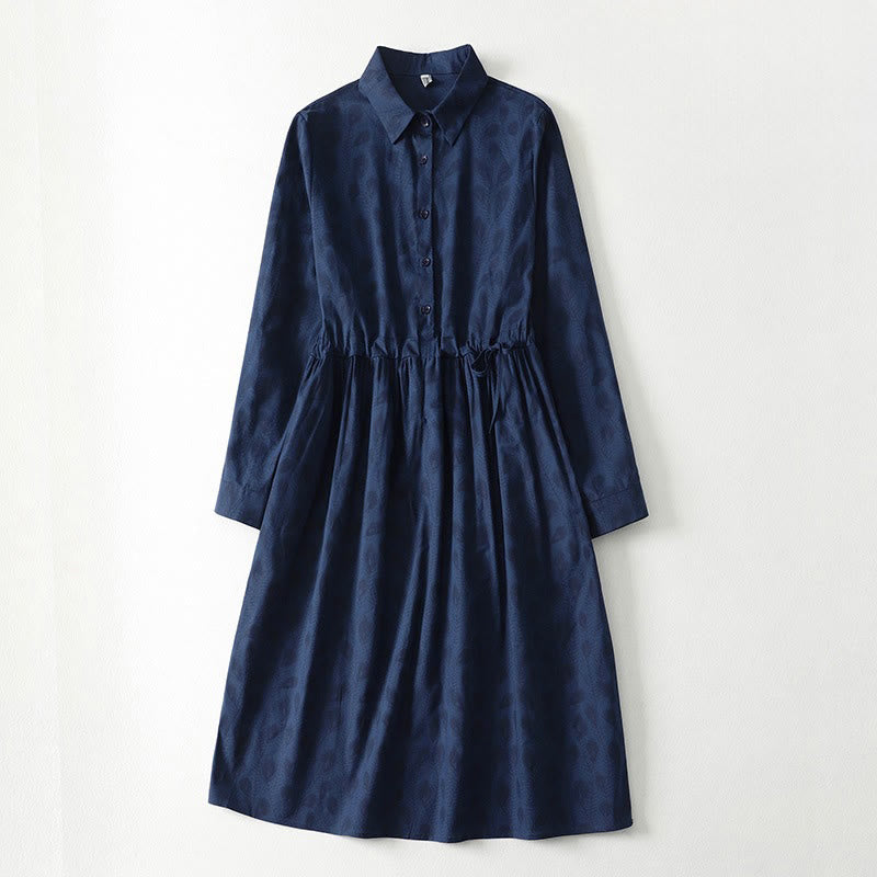 Buddha Stones Spring Grass Vines Print Buttons Design Long Sleeve Midi Dress With Pockets - SteelBlue - US12，UK/AU16，EU44 (2XL) - image 12