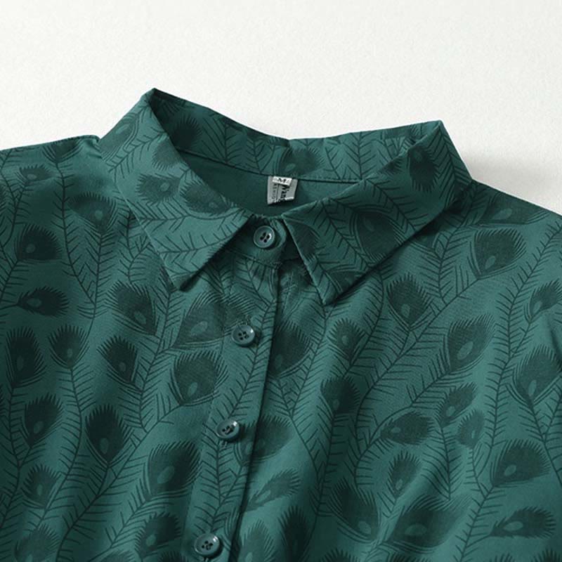 Buddha Stones Spring Grass Vines Print Buttons Design Long Sleeve Midi Dress With Pockets - image 3