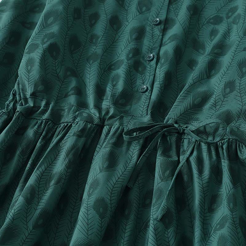 Buddha Stones Spring Grass Vines Print Buttons Design Long Sleeve Midi Dress With Pockets - image 6