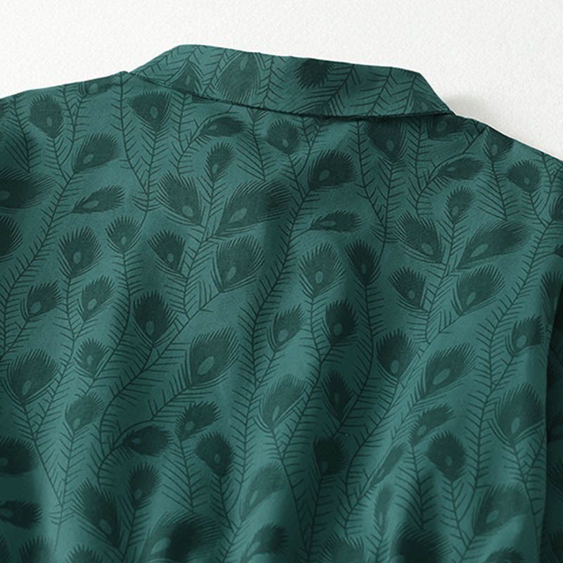 Buddha Stones Spring Grass Vines Print Buttons Design Long Sleeve Midi Dress With Pockets - image 4