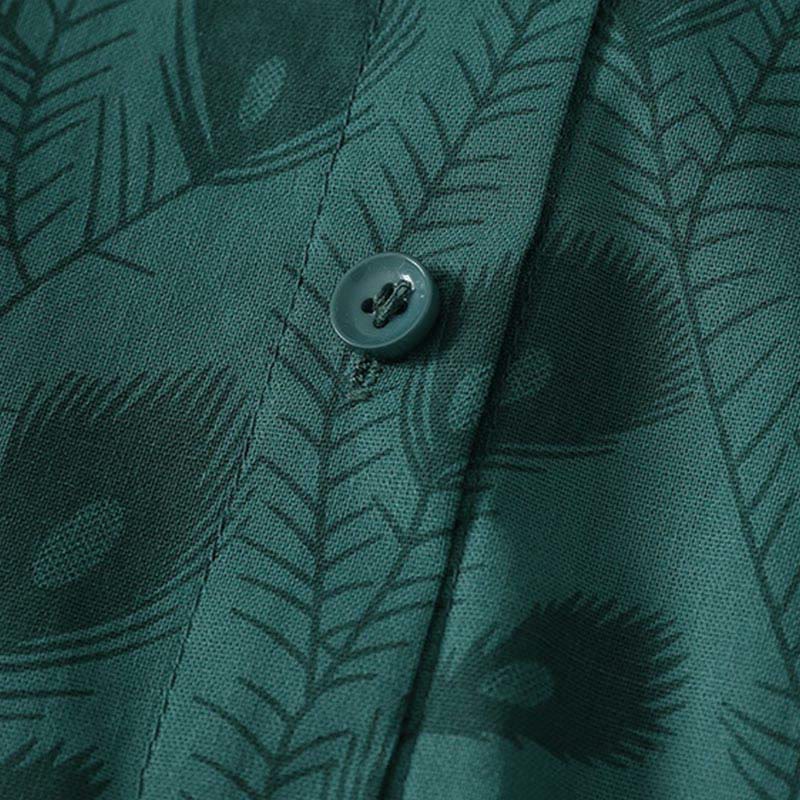 Buddha Stones Spring Grass Vines Print Buttons Design Long Sleeve Midi Dress With Pockets - image 5