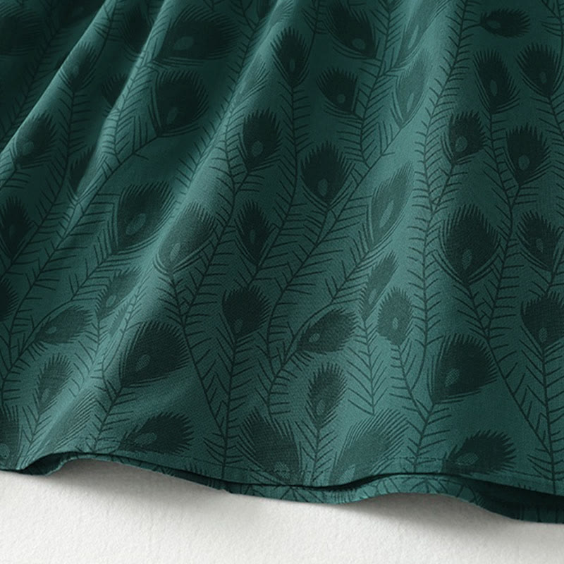 Buddha Stones Spring Grass Vines Print Buttons Design Long Sleeve Midi Dress With Pockets - image 10