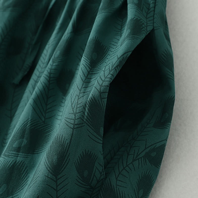 Buddha Stones Spring Grass Vines Print Buttons Design Long Sleeve Midi Dress With Pockets - image 8