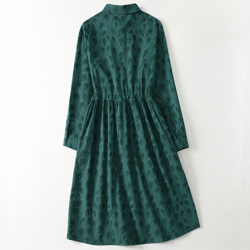 Buddha Stones Spring Grass Vines Print Buttons Design Long Sleeve Midi Dress With Pockets - image 2