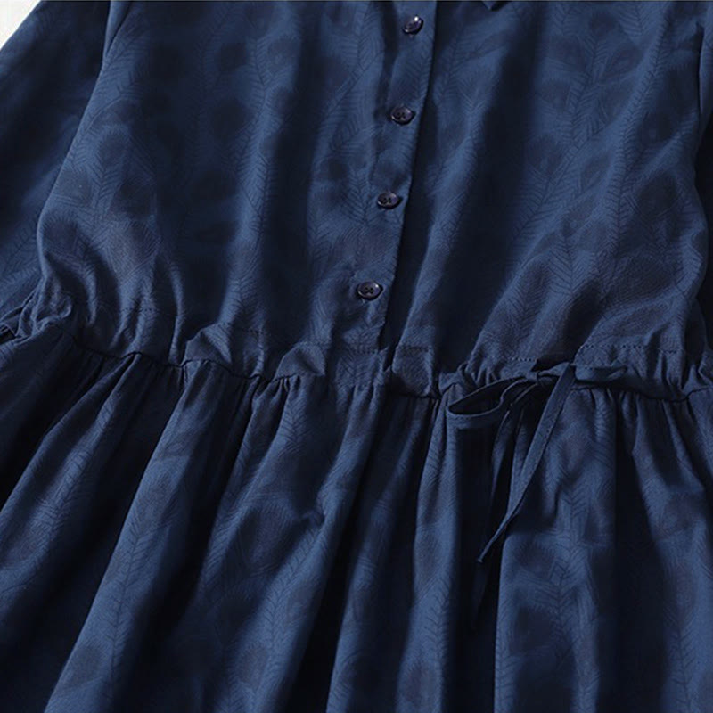 Buddha Stones Spring Grass Vines Print Buttons Design Long Sleeve Midi Dress With Pockets - image 14