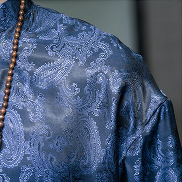 Buddha Stones Summer Cashew Flowers Pattern Men's Frog-Button Half Sleeve Shirts - image 37