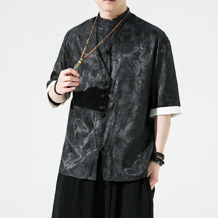 Buddha Stones Summer Cashew Flowers Pattern Men's Frog-Button Half Sleeve Shirts - image 16