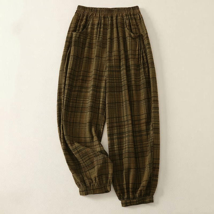 Buddha Stones Spring Plaid Design Women's Harem 7-8 Length Pants With Pockets - Olive - US8-10，UK/AU12-14，EU40-42 (2XL) - image 5