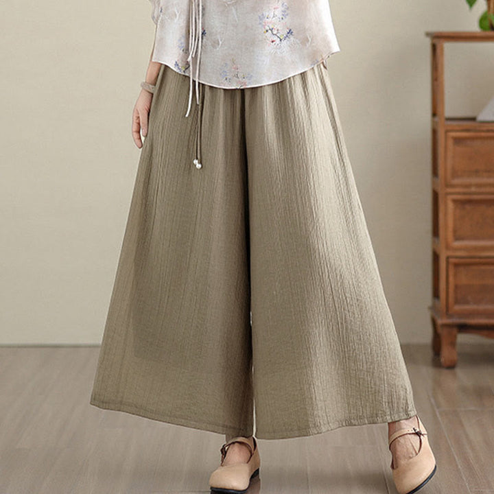 Buddha Stones Solid Color Elastic Waist Design Capri Cropped Women's Wide Leg Pants - image 26