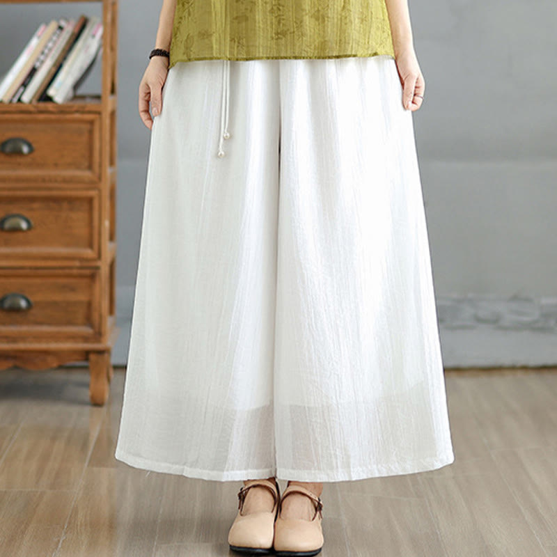Buddha Stones Solid Color Elastic Waist Design Capri Cropped Women's Wide Leg Pants - image 20