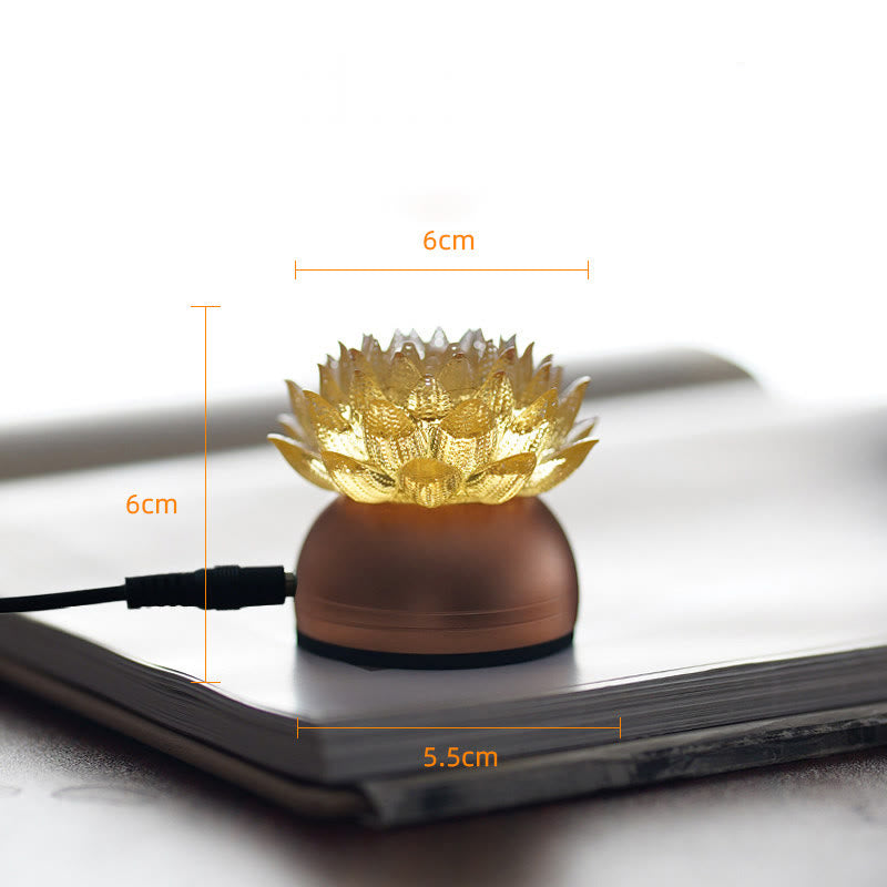 Buddha Stones Lotus Liuli Glass Copper Brass New Beginning Home Decoration - Golden Lotus Aluminum Alloy Base(6*6*5.5 cm) - Plug-in - image 1