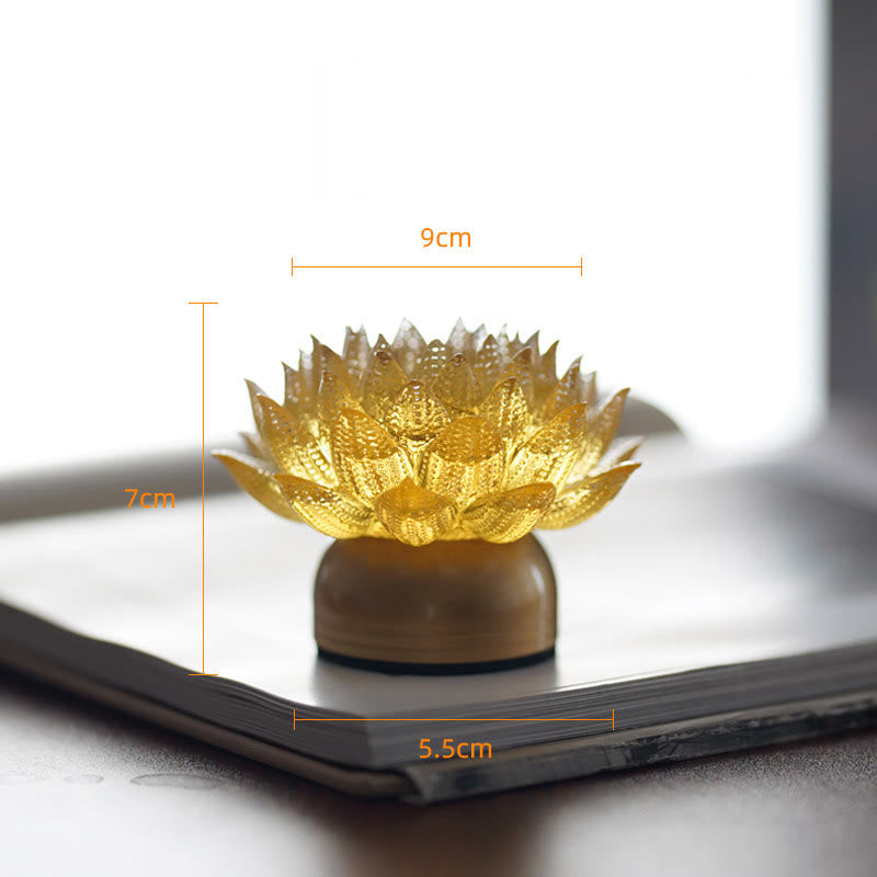 Buddha Stones Lotus Liuli Glass Copper Brass New Beginning Home Decoration - Golden Lotus Copper Brass Base(9*7*5.5 cm) - Rechargeable - image 22