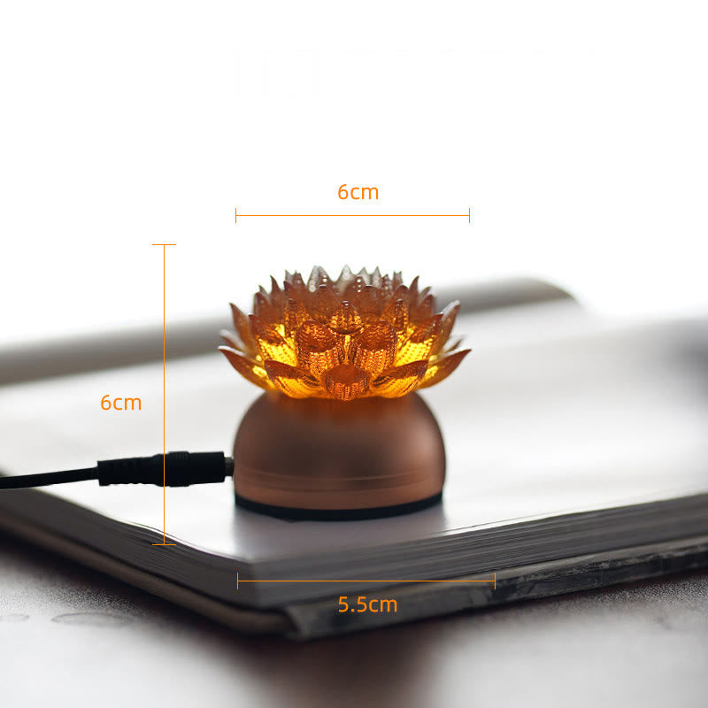 Buddha Stones Lotus Liuli Glass Copper Brass New Beginning Home Decoration - Orange Lotus Aluminum Alloy Base(6*6*5.5 cm) - Plug-in - image 4