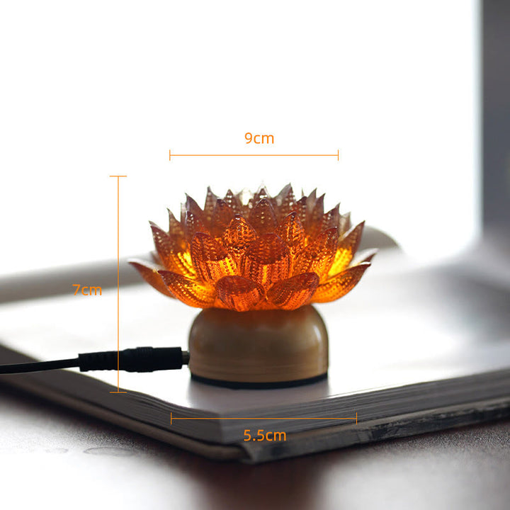 Buddha Stones Lotus Liuli Glass Copper Brass New Beginning Home Decoration - Orange Lotus Copper Brass Base(9*7*5.5 cm) - Plug-in - image 24