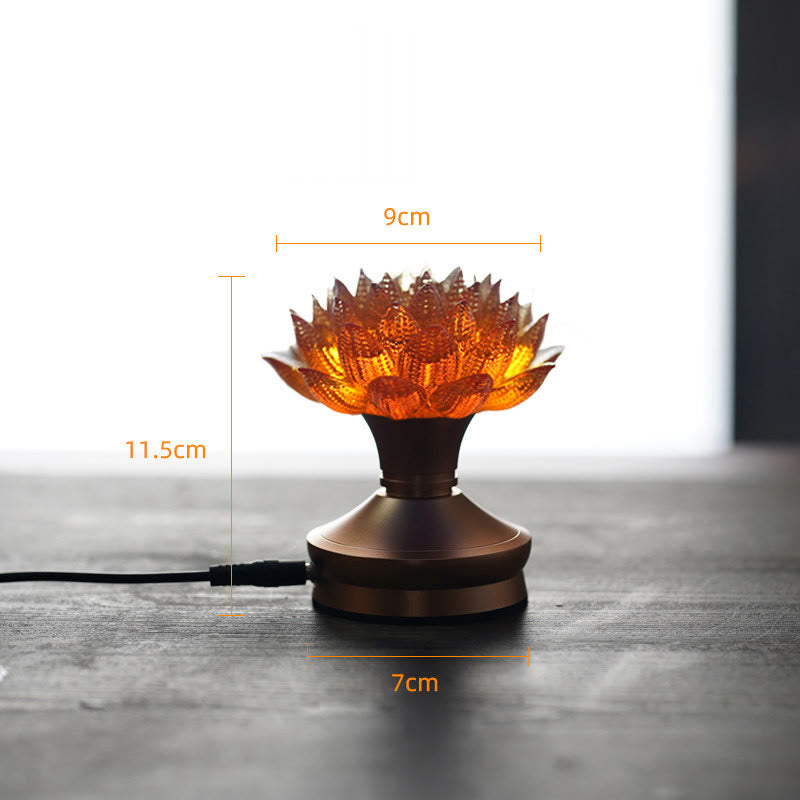 Buddha Stones Lotus Liuli Glass Copper Brass New Beginning Home Decoration - Orange Lotus Aluminum Alloy Base(9*11.5*7 cm) - Plug-in - image 28
