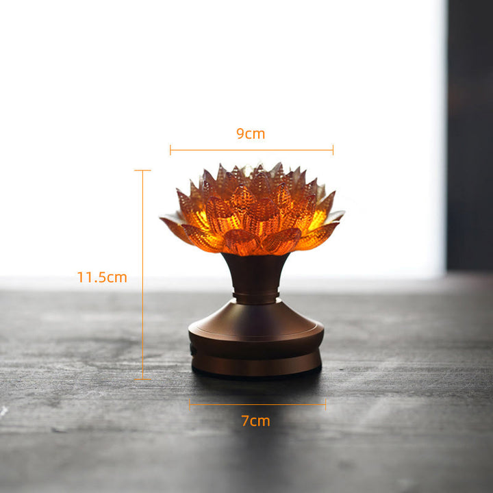 Buddha Stones Lotus Liuli Glass Copper Brass New Beginning Home Decoration - Orange Lotus Aluminum Alloy Base(9*11.5*7 cm) - Rechargeable - image 29