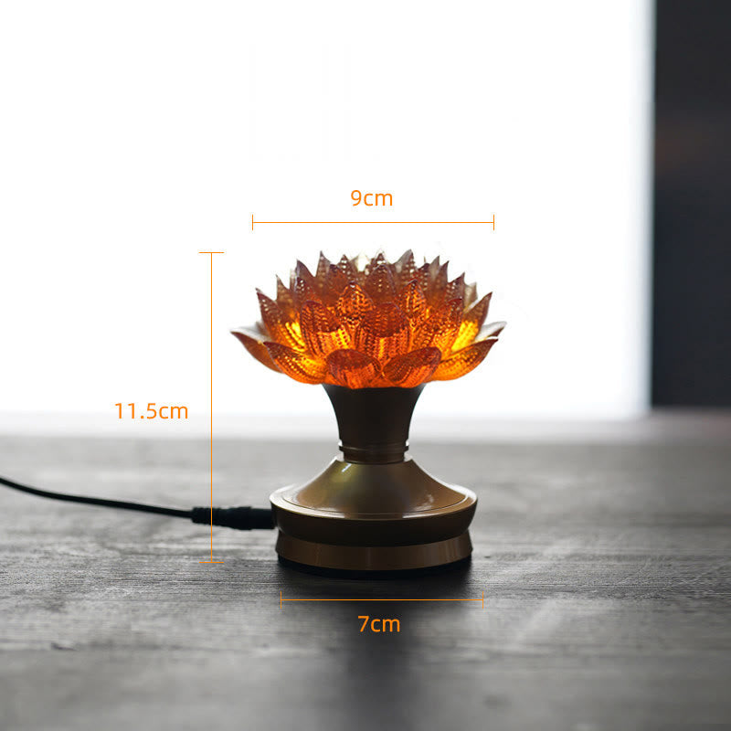 Buddha Stones Lotus Liuli Glass Copper Brass New Beginning Home Decoration - Orange Lotus Copper Brass Base(9*11.5*7 cm) - Plug-in - image 32