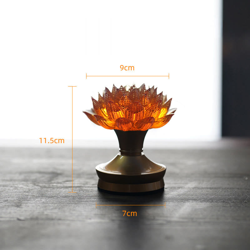 Buddha Stones Lotus Liuli Glass Copper Brass New Beginning Home Decoration - Orange Lotus Copper Brass Base(9*11.5*7 cm) - Rechargeable - image 33