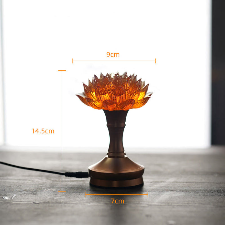 Buddha Stones Lotus Liuli Glass Copper Brass New Beginning Home Decoration - Orange Lotus Aluminum Alloy Base(9*14.5*7 cm) - Plug-in - image 36