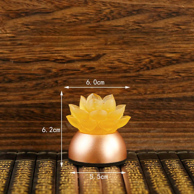 Buddha Stones Lotus Liuli Glass Copper New Beginning Home Decoration - SandyBrown Rechargeable(6*6*5.5 cm) - image 10
