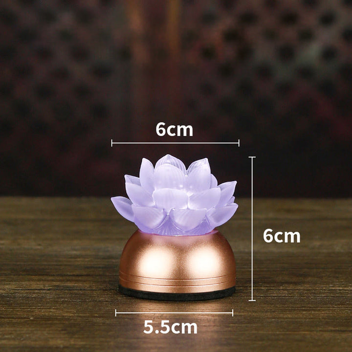 Buddha Stones Lotus Liuli Glass Copper New Beginning Home Decoration - Light Purple Rechargeable(6*6*5.5 cm) - image 20