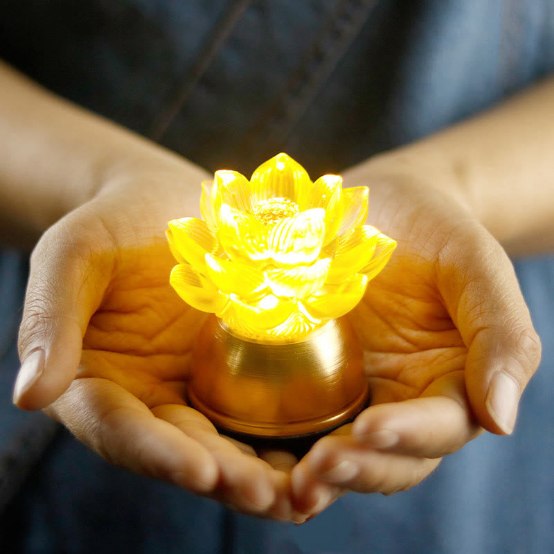 Buddha Stones Lotus Liuli Glass Copper New Beginning Home Decoration - image 0