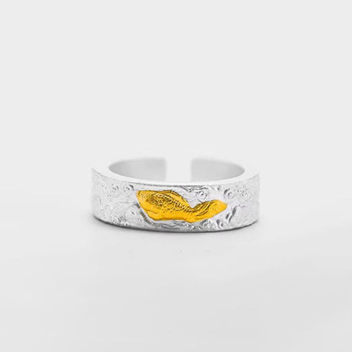 Buddha Stones 999 Sterling Silver 999 Gold Koi Fish Auspicious Clouds Luck Ring - image 7