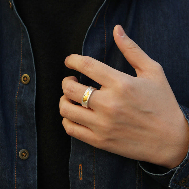 Buddha Stones 999 Sterling Silver 999 Gold Koi Fish Auspicious Clouds Luck Ring - image 6