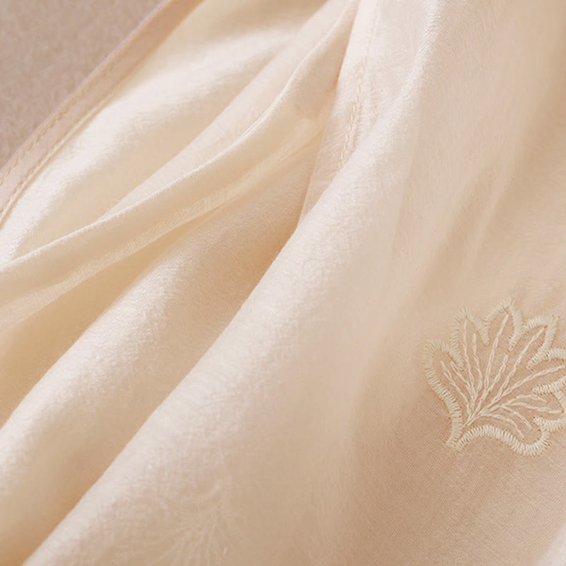 Buddha Stones Embroidery Flower Frog-Button Stand Collar Side Slit Half Sleeve Maxi Dress - image 10