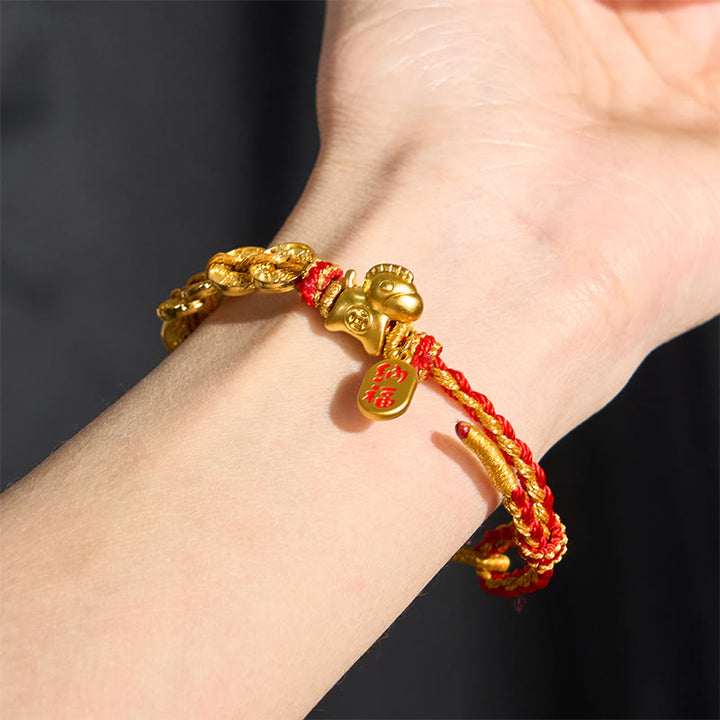 Buddha Stones Year Of The Horse Red String Five-Emperor Coins Luck Bracelet - image 3
