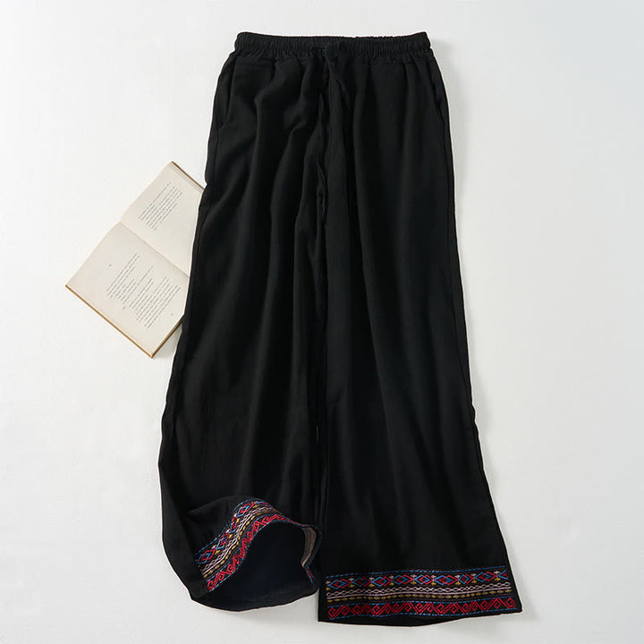 Buddha Stones Plain Bohemian Stripes Women's Wide Leg Pants With Pockets - Black - US8-10，UK/AU12-14，EU40-42 (XL) - image 10