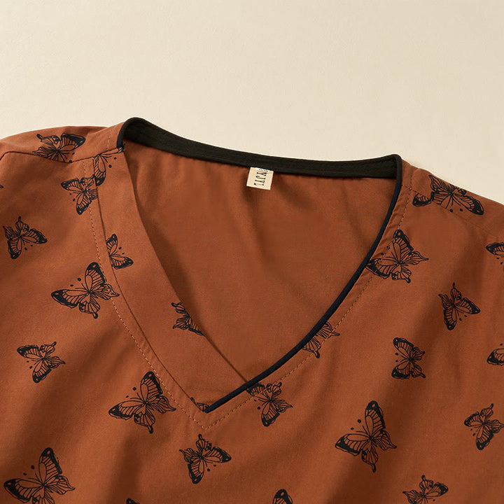 Buddha Stones Butterfly Pattern V-Neck Long Sleeve Women's Polyester Shirt  - image 4