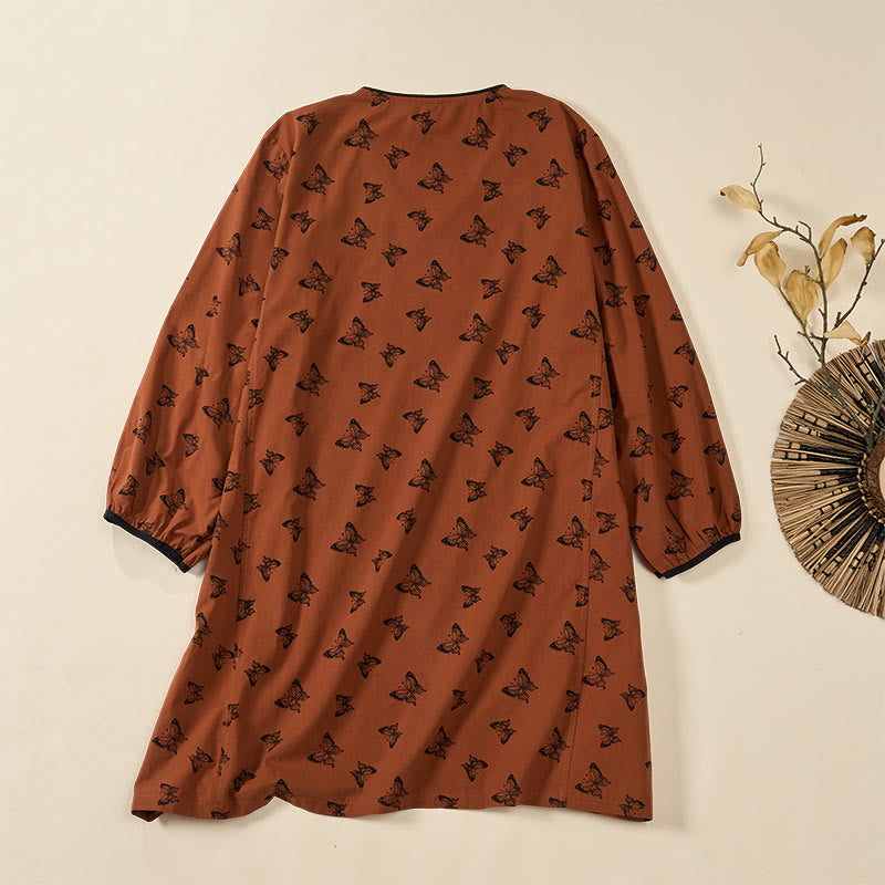 Buddha Stones Butterfly Pattern V-Neck Long Sleeve Women's Polyester Shirt  - image 5