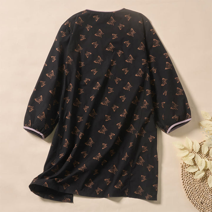 Buddha Stones Butterfly Pattern V-Neck Long Sleeve Women's Polyester Shirt  - image 7
