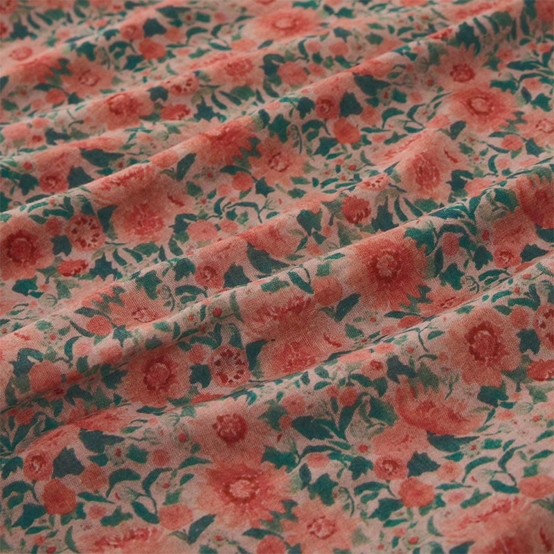 Buddha Stones Summer  Frog-Button Stand Collar Short Sleeve Flower Pattern Women's Cotton Shirt  - image 8